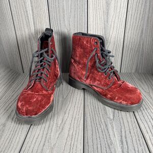 Dark Cherry Red Velvet Doc Dr Martens AirWair  US Size 8 Combat Lace-Up Boots